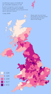 COVID-19 outbreak in the UK showing district and county spread