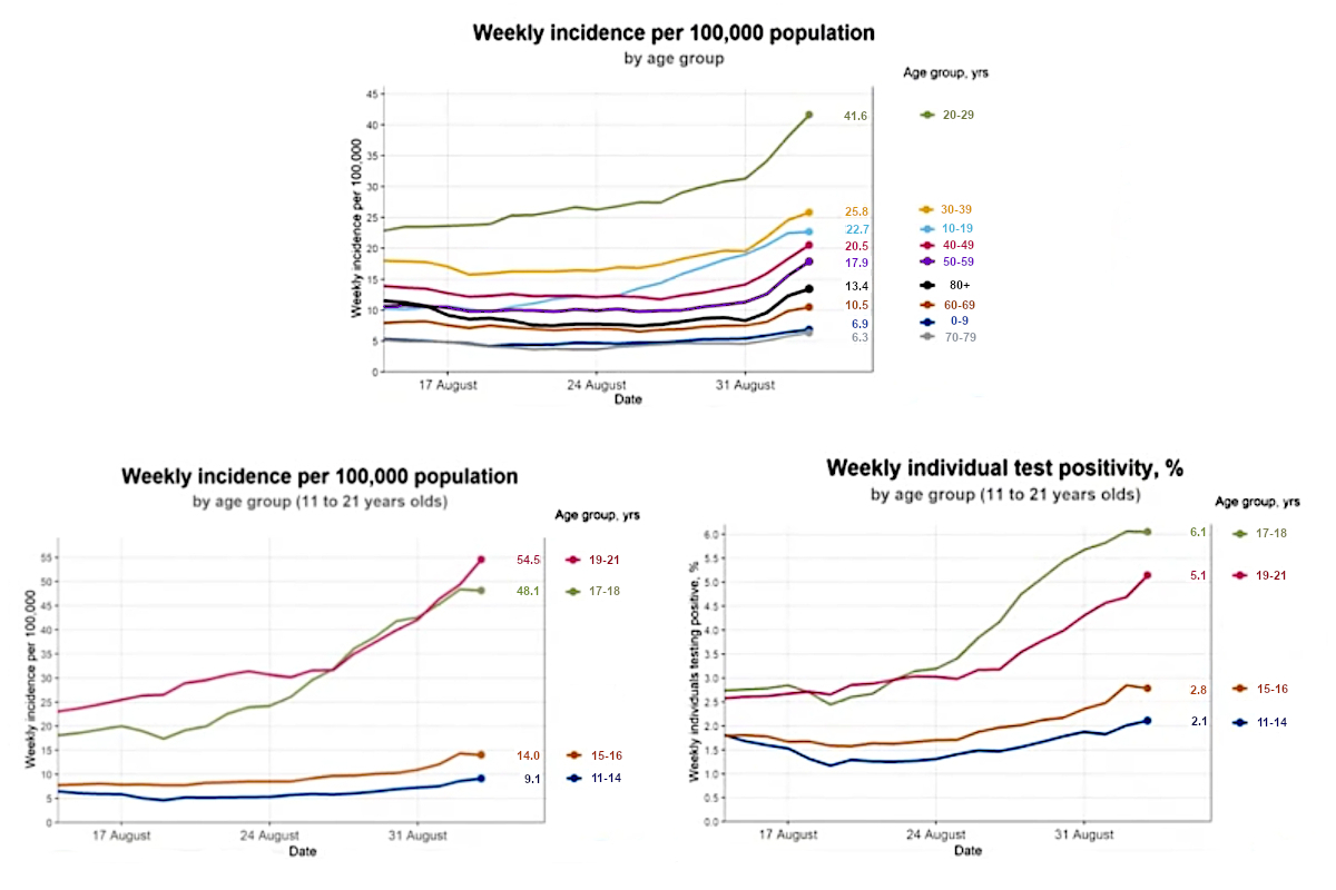 graphs of positive tests by age