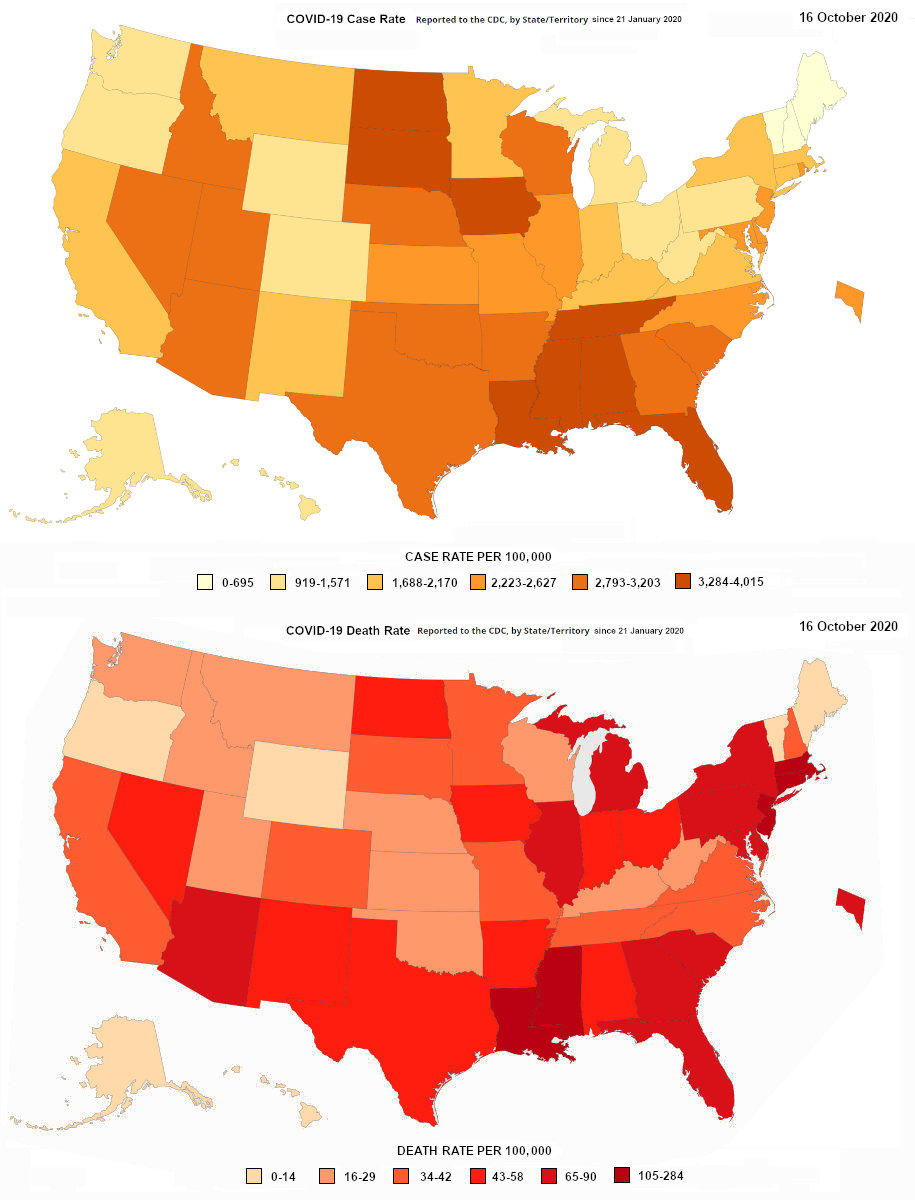 Map of US Cases and Deaths by state